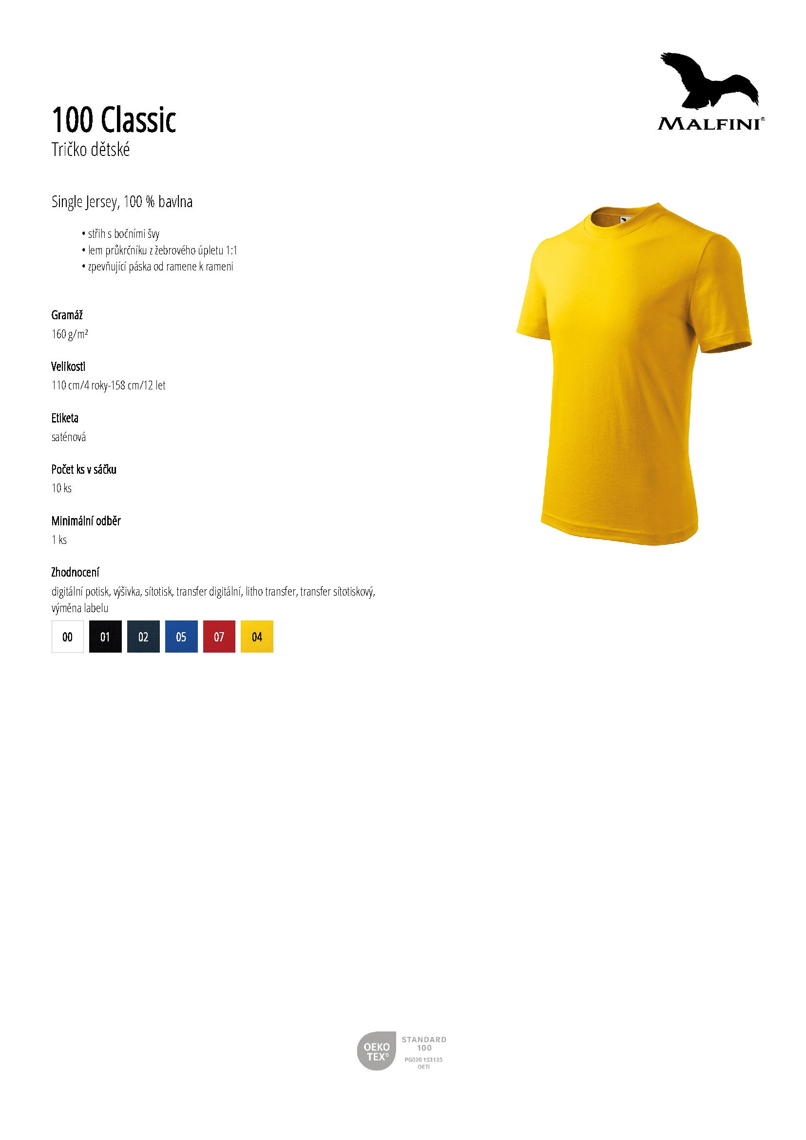 Karta produktu Tričko dětské Classic 100 bílá