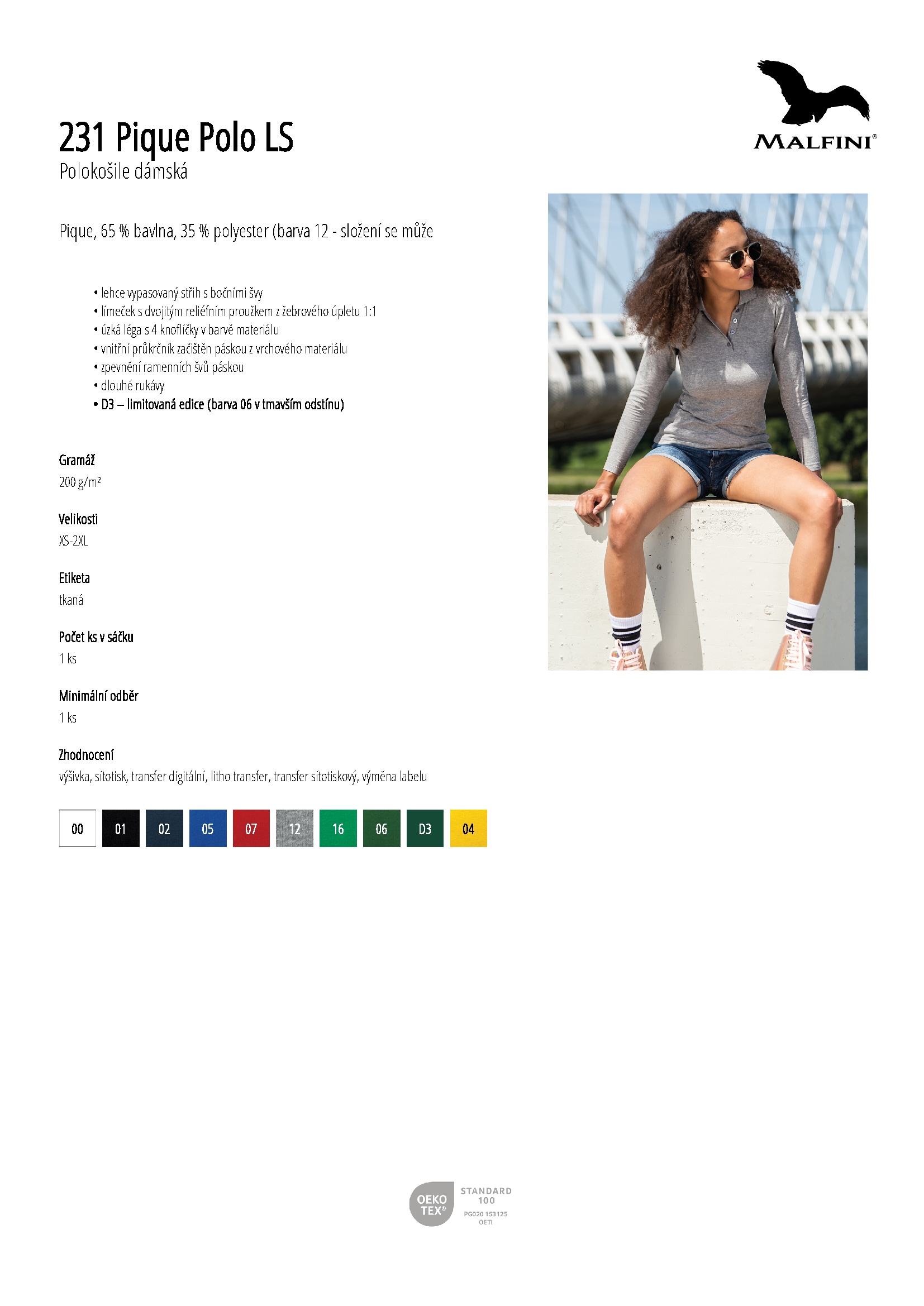 Karta produktu Polokošile dámská Pique Polo LS 231 královská modrá