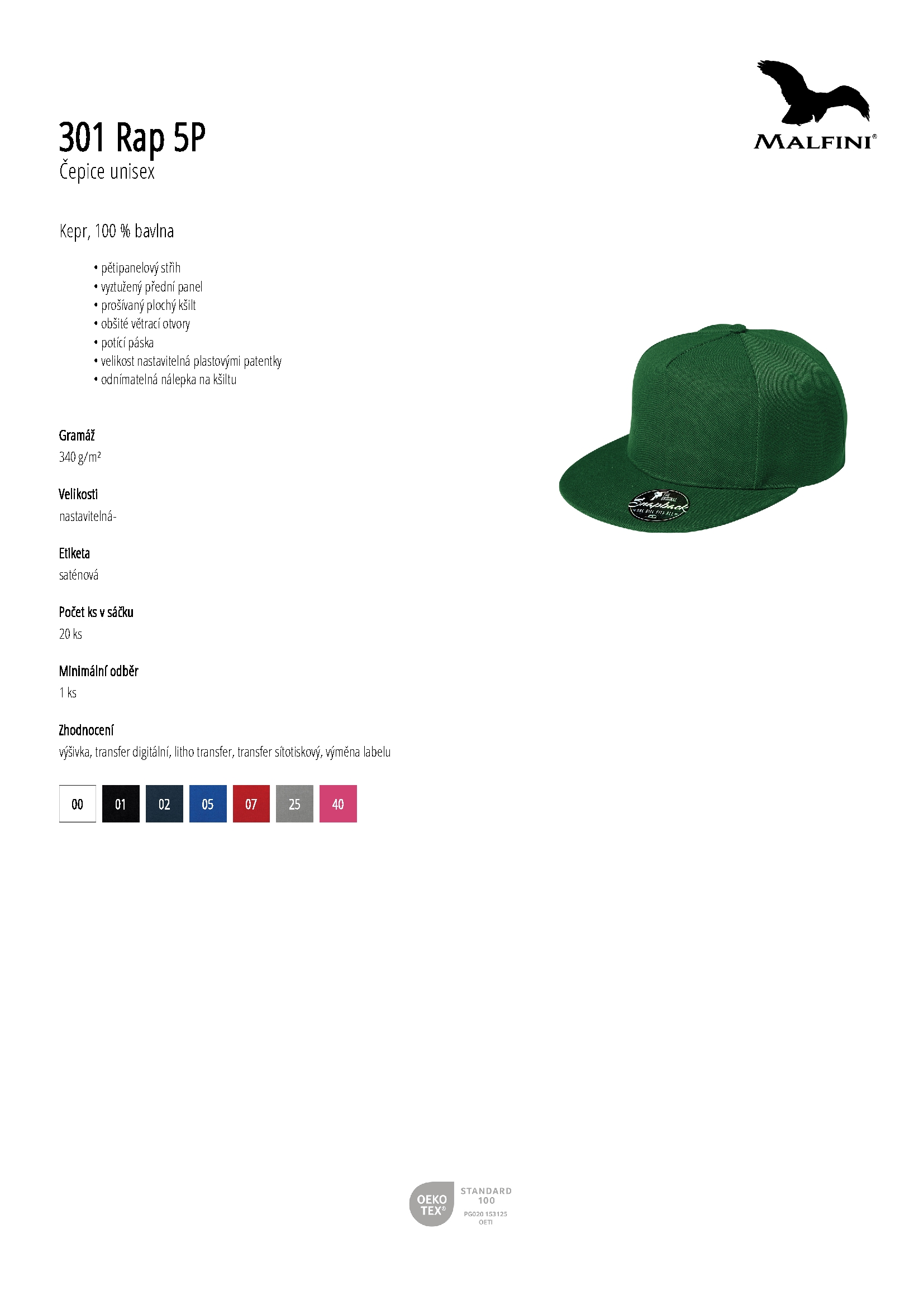 Karta produktu Čepice unisex Rap 5P 301 bílá