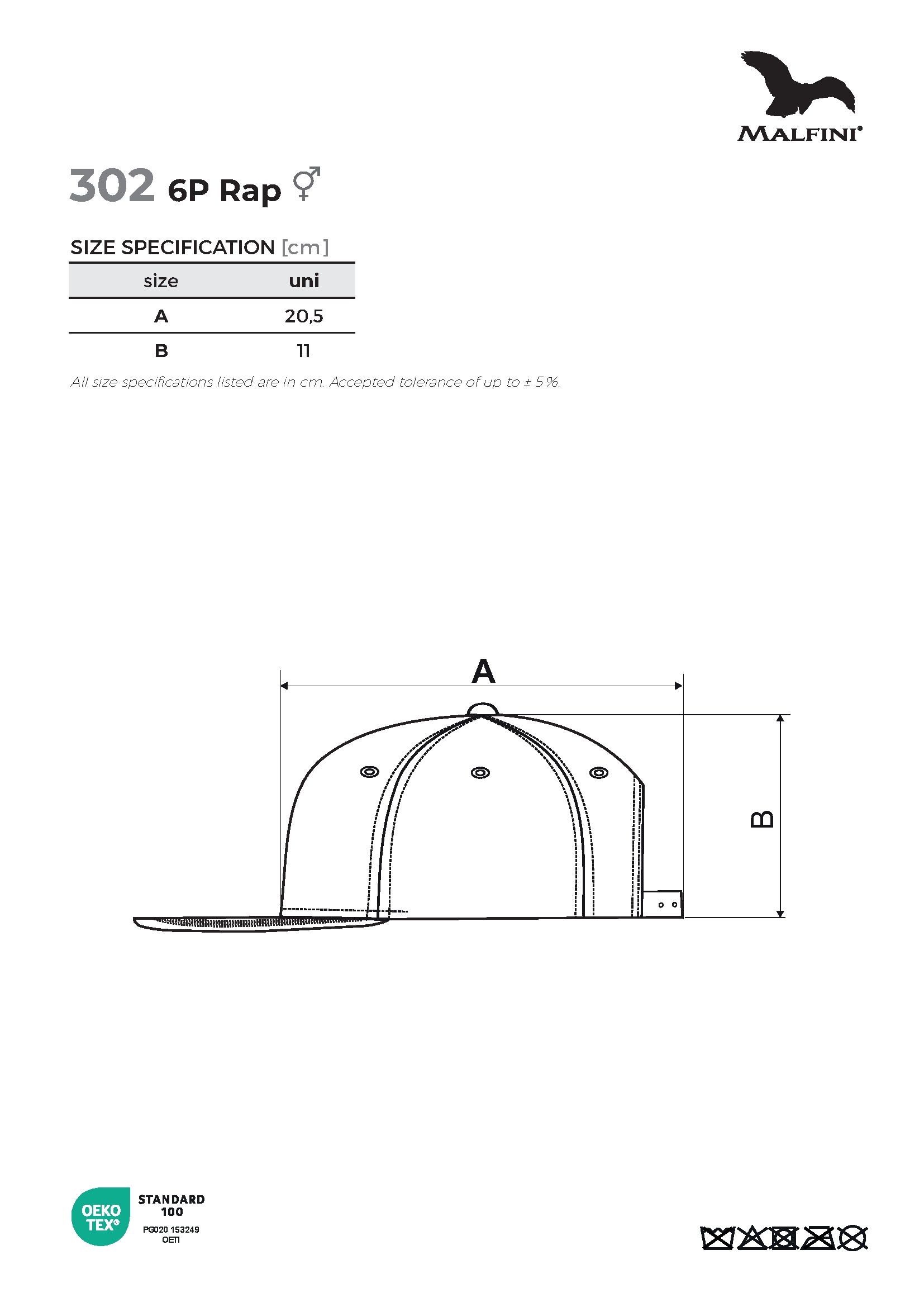 Tabulka velikostí produktu Čepice unisex Rap 6P 302 bílá