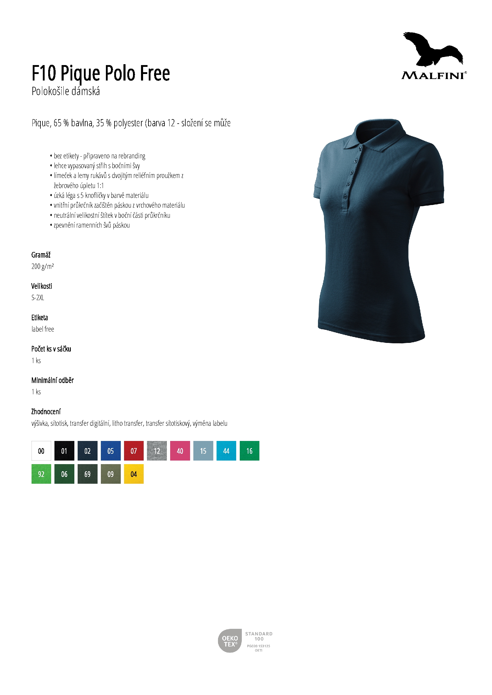 Karta produktu Polokošile dámská Pique Polo Free F10 bílá