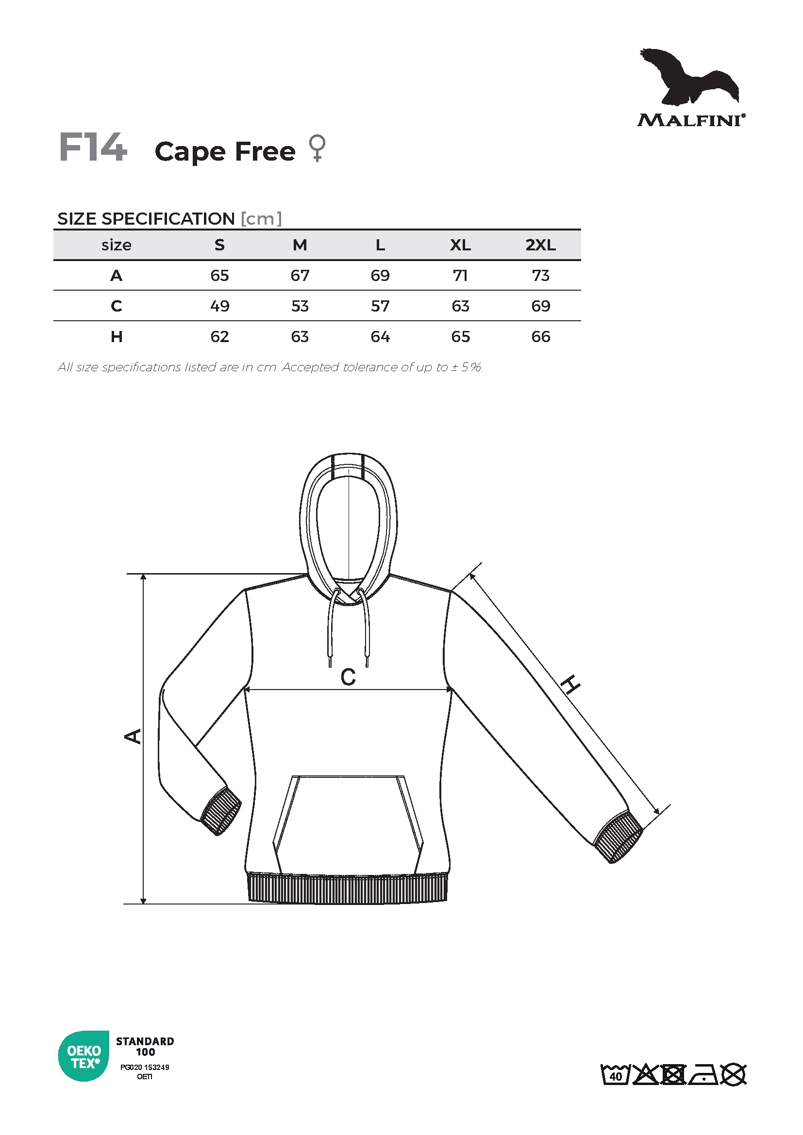 Tabulka velikostí produktu Mikina dámská Cape Free F14 námořní modrá